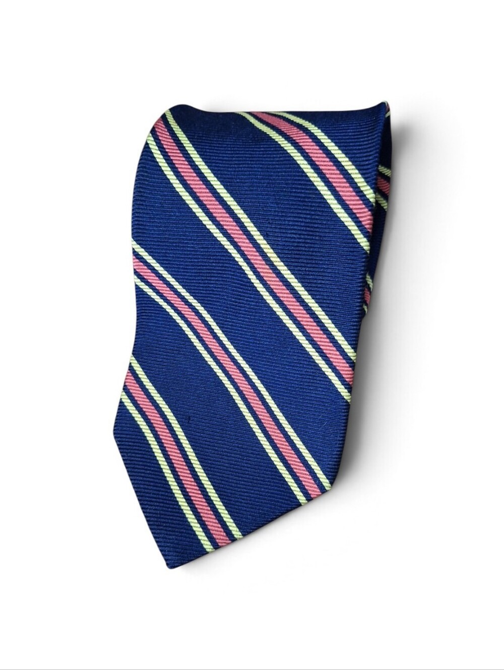 Brooks Brothers Makers Silk Tie Blue With Yellow And Pink Diagonal Stripes